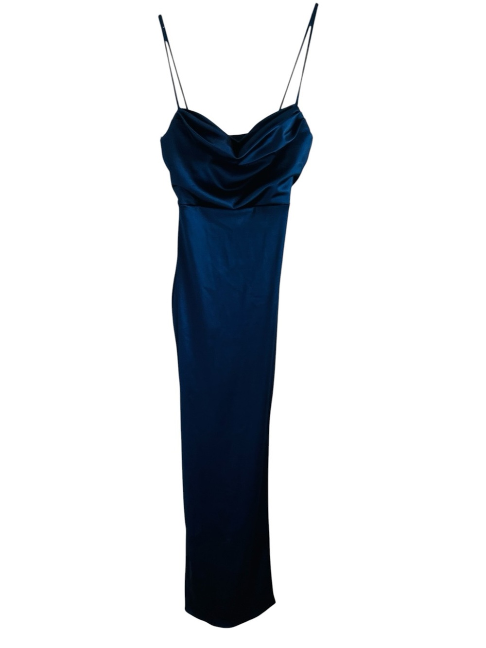 Windsor Elegant Navy Satin Cowl Neck Slip Dress
